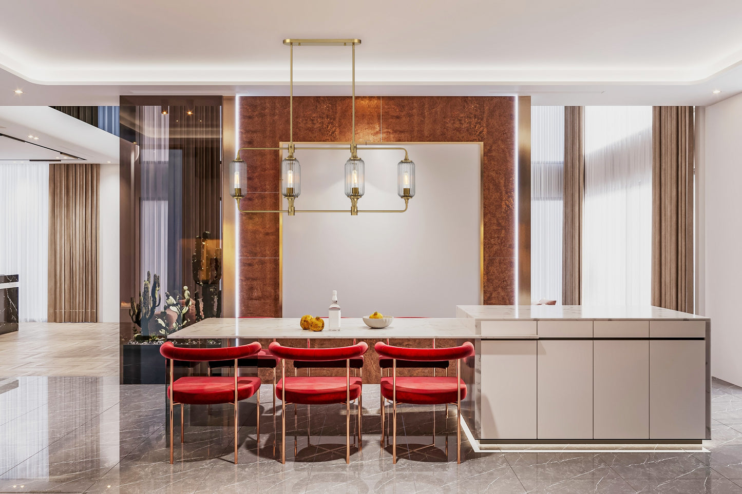 Holton 6-Light Linear Chandelier in Warm Brass