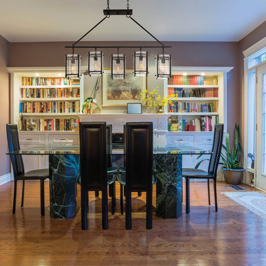Glenwood Linear Chandelier, 5-Light, English Bronze, Glass Shade, 7"W Savoy House (1-3043-5-13 1K16A)
