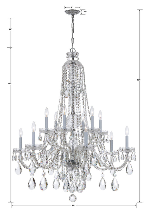 Crystorama Traditional 12 Light Crystal Chandelier Polished Brass