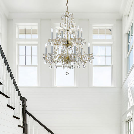 Crystorama Traditional 12 Light Crystal Chandelier Polished Brass