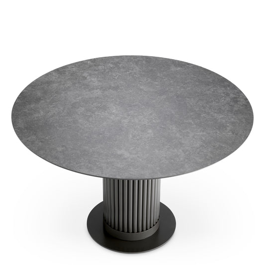 Eichholtz Volterra Round Outdoor Dining Table, Bronze, Ceramic Marble-look Top (117743)