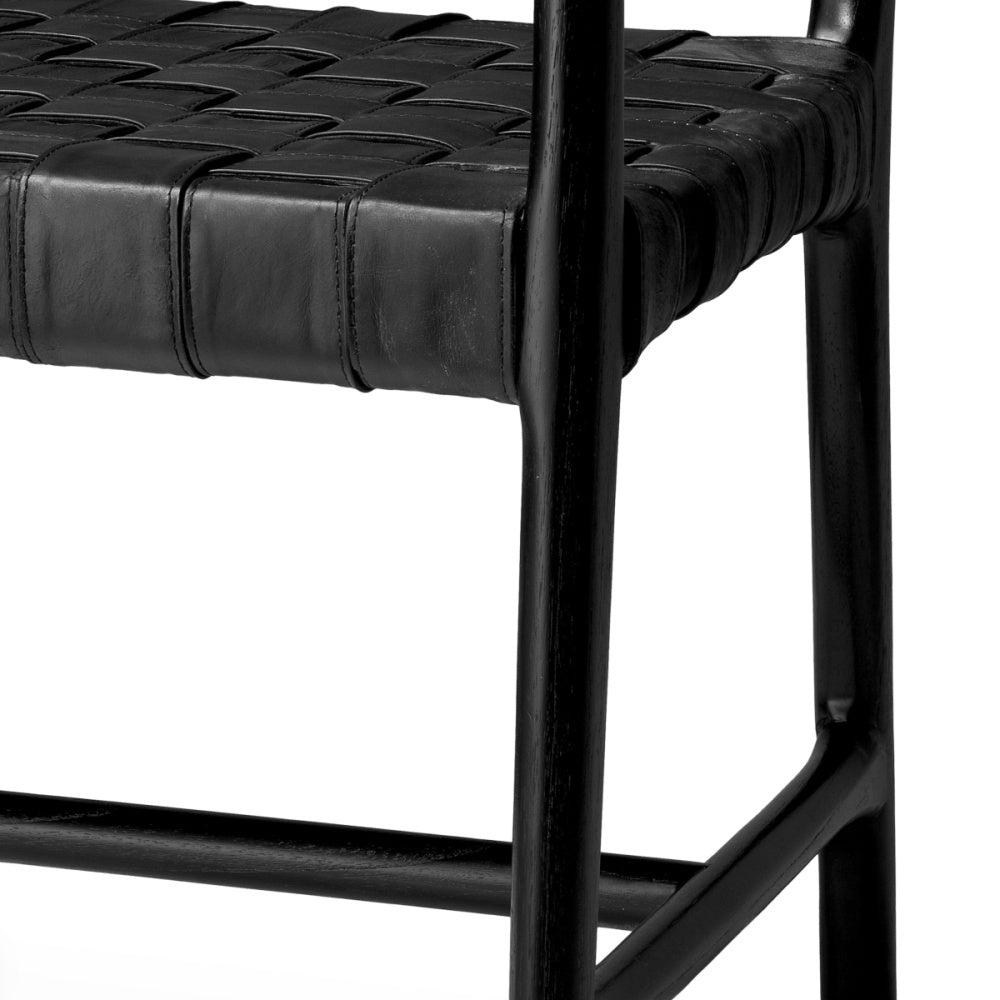 Eichholtz Tiberio Dining Chair, Black Leather, Black Legs (118397)
