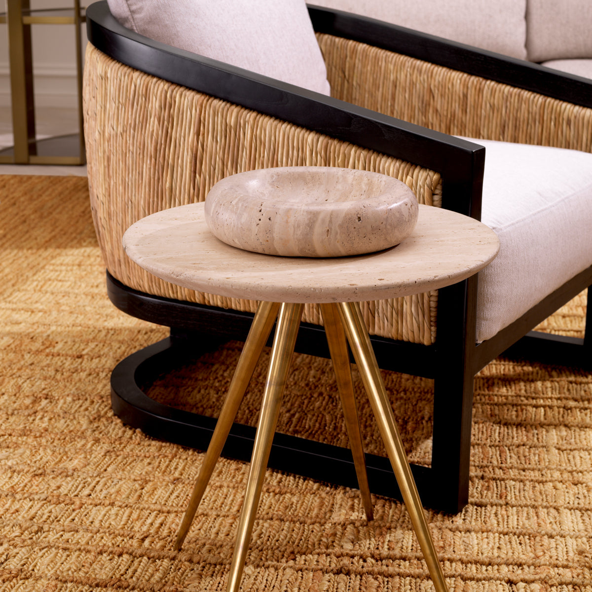 Eichholtz Ranco Side Table, Vintage Brass, Travertine Top (118473)