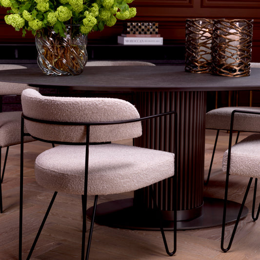 Eichholtz Giuseppe Dining Chair, Bouclé Chalk White, Black Legs (A118718)