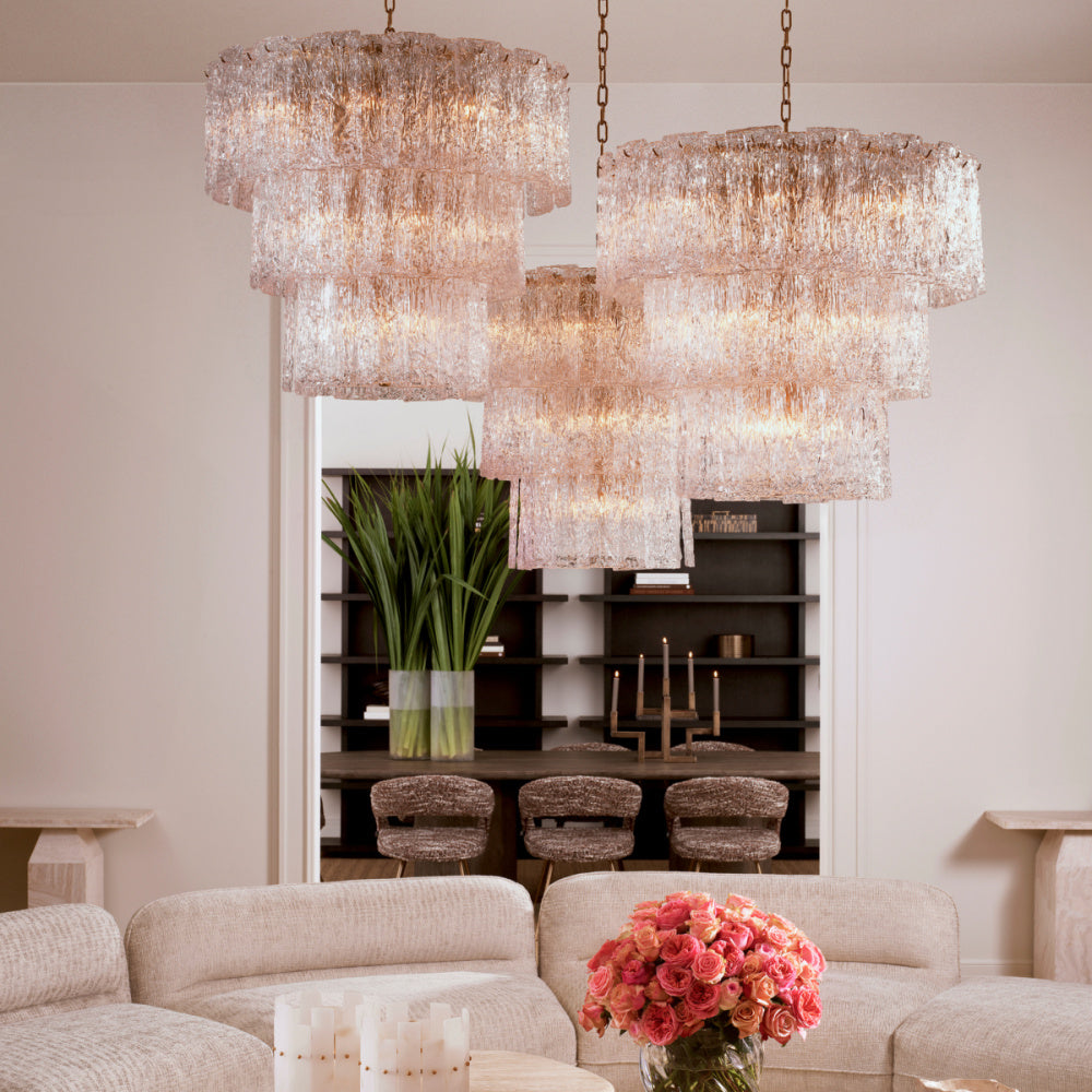 Eichholtz Almeria Chandelier, Antique Brass, Handmade Glass (118742UL)