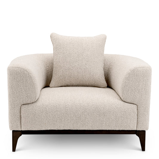 Eichholtz Brannan Chair, Bouclé Chalk White, Brown Wooden Base (A118862)
