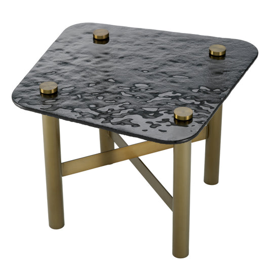 Eichholtz Cortes Side Table, Textured Smoke Glass, Brushed Brass (119022)