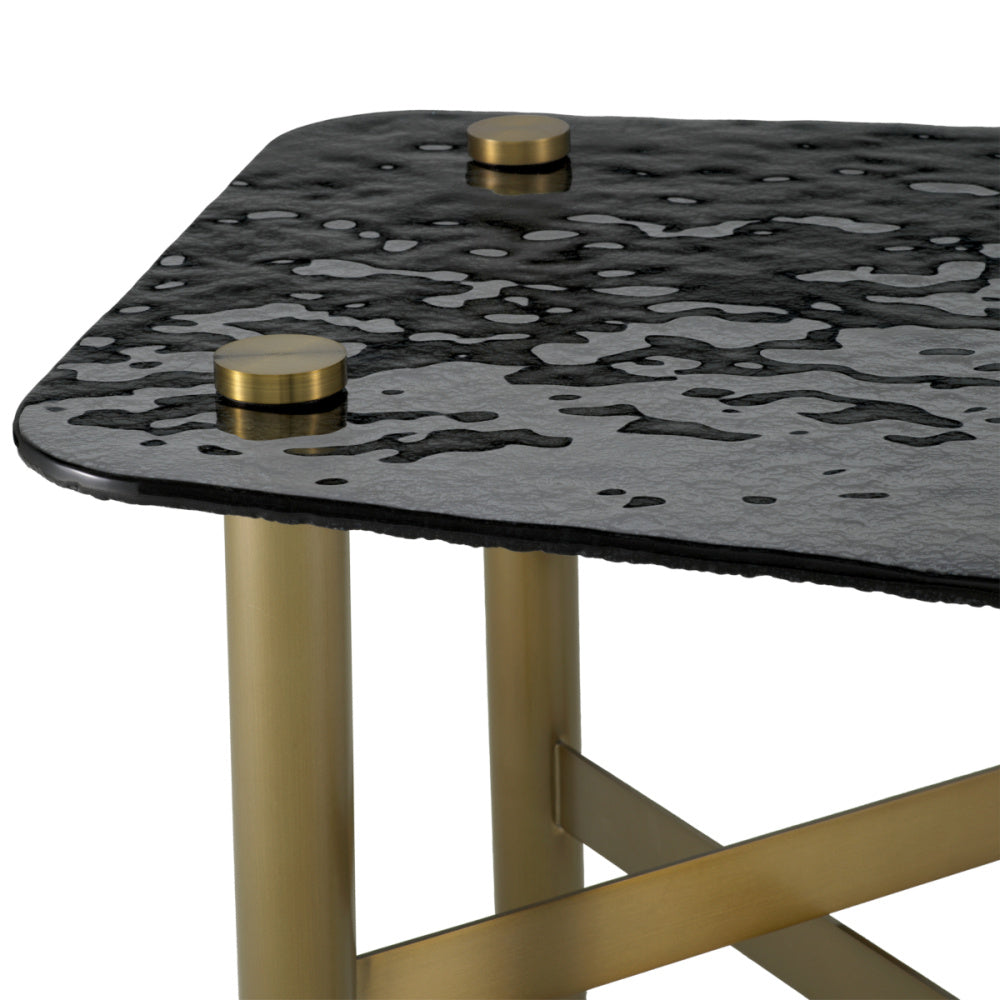 Eichholtz Cortes Side Table, Textured Smoke Glass, Brushed Brass (119022)