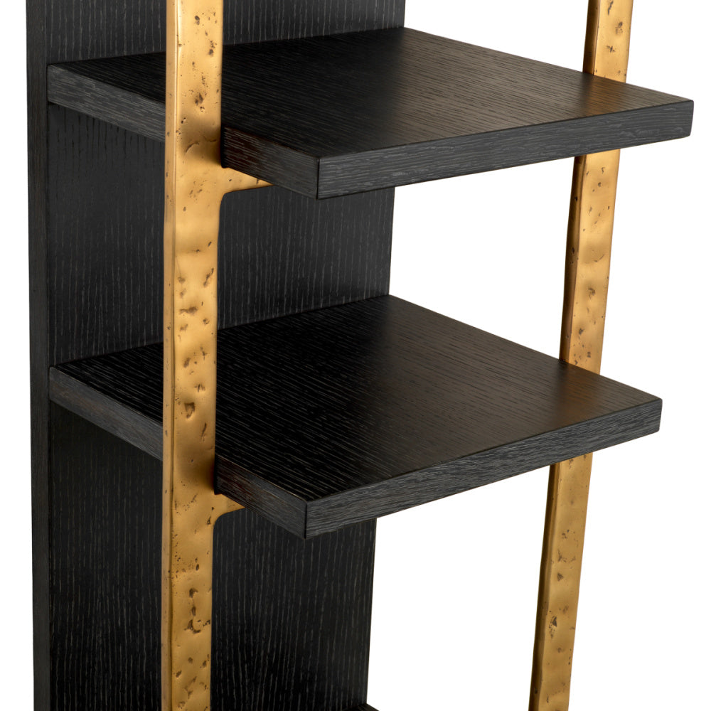 Eichholtz Belcanto Wall Cabinet, Charcoal Grey Oak Veneer, Brushed Brass (119123)