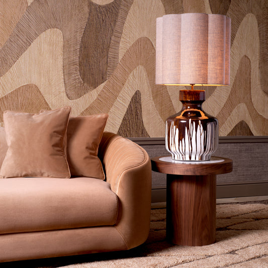 Eichholtz Presedio Side Table, Walnut Veneer, Bianco Lilac Marble (119141)