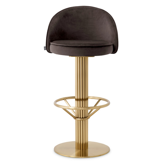 Eichholtz Dorland Bar Stool, Roche Dark Grey Velvet, Brushed Brass, Swivel Base (A119170)