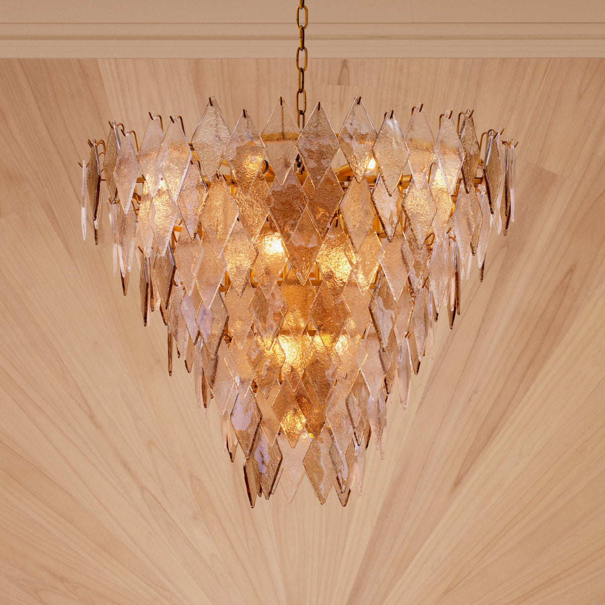 Eichholtz Rhombus Chandelier, Large, Antique Brass, Handmade Glass (119178UL)