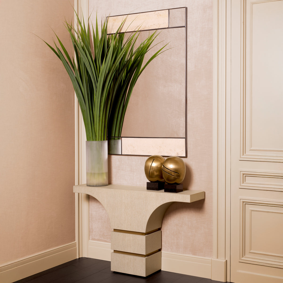 Eichholtz Thaddeus Console Table, Washed Oak Veneer, Brushed Brass (119187)