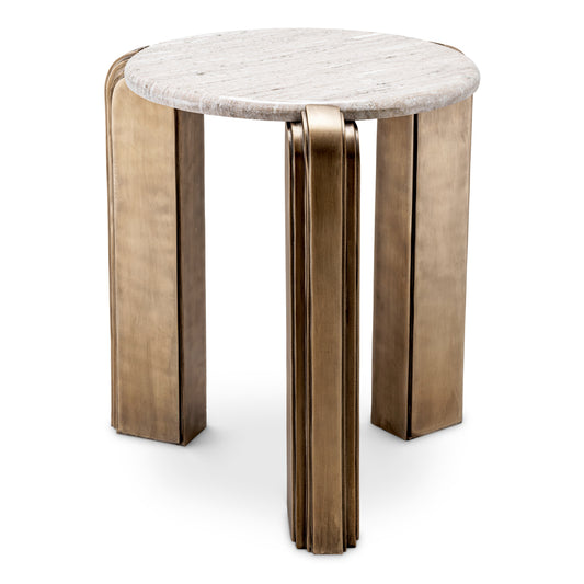 Eichholtz Albion Side Table, Antique Brass, Beige Marble Top (119218)