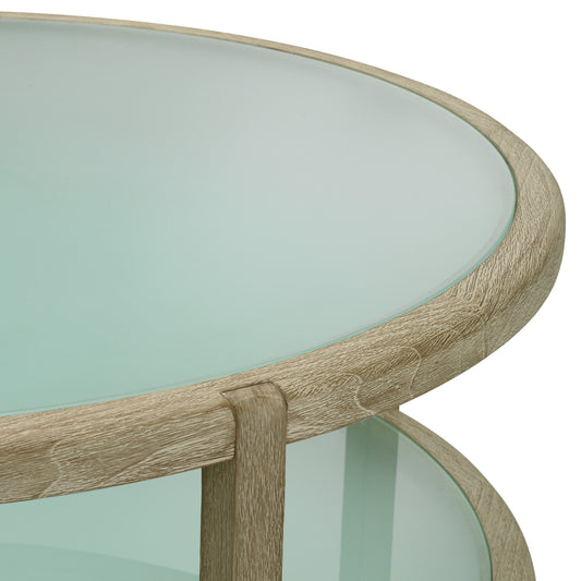 Eichholtz Anthony Outdoor Coffee Table, Aged Teak, Frosted Glass (119251)