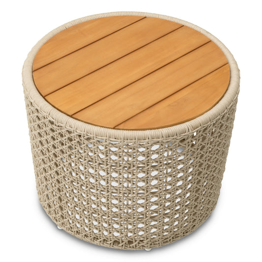 Eichholtz Trinity Outdoor Side Table, Natural Teak, Cream Rope (119352)