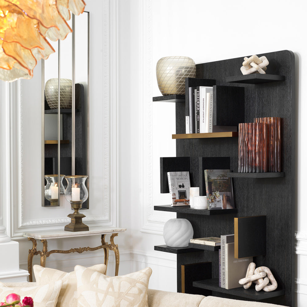 Eichholtz Highgrove Wall Cabinet, Charcoal Grey Oak Veneer, Brushed Brass (119689)