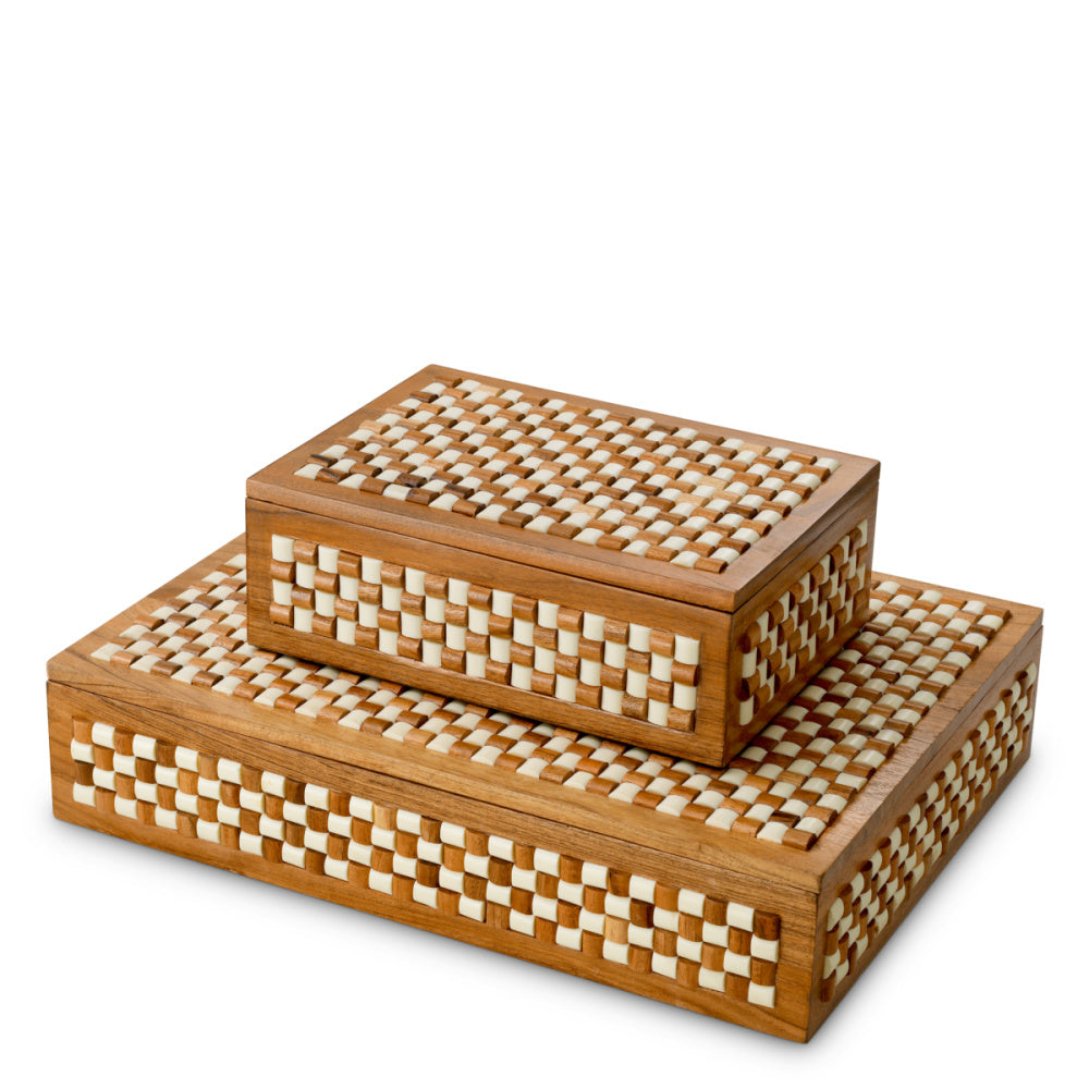 Eichholtz Cavendish Box, Large, Wood, White And Brown Beads (119961)
