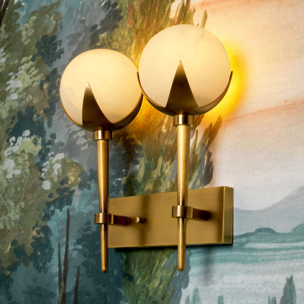 Eichholtz Alesa Double Wall Lamp, Antique Brass, Alabaster (120297UL)