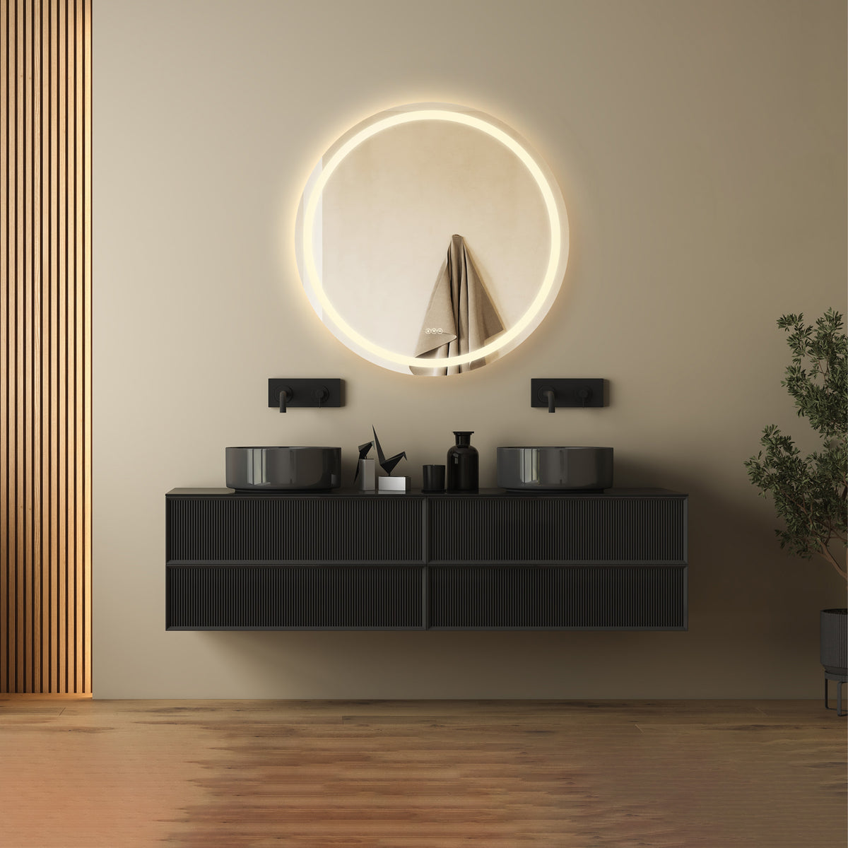 Beckett LED Round Frontlit and Backlit Mirror