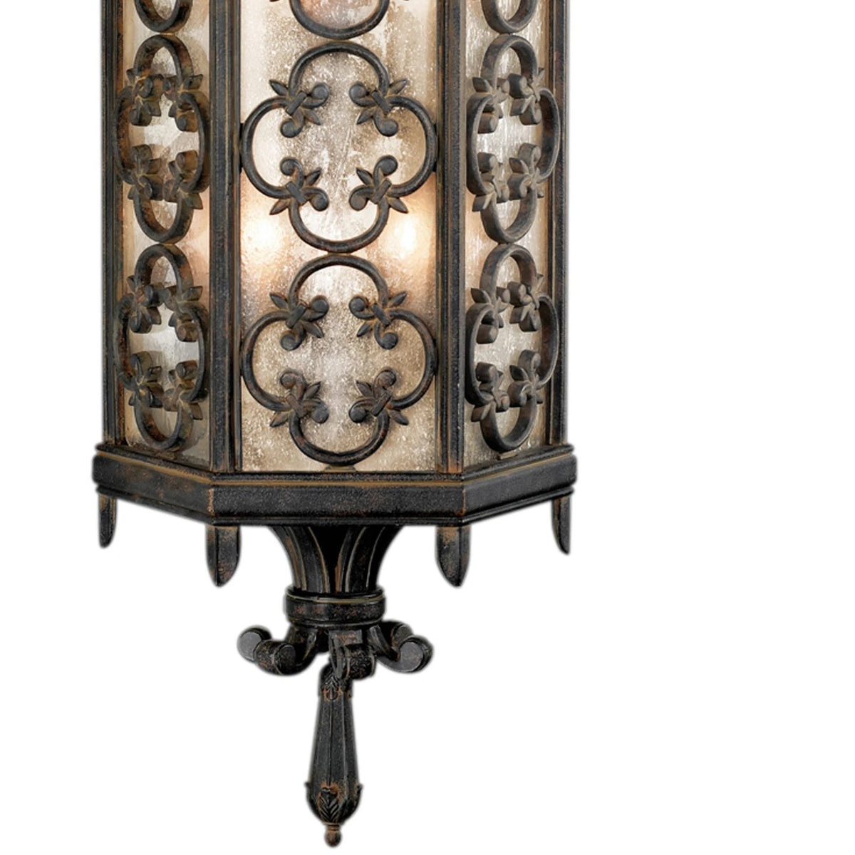 Costa del Sol Outdoor Wall Lantern, 3-Light, Marbella Wrought Iron, Iridescent Textured Glass, 33"H