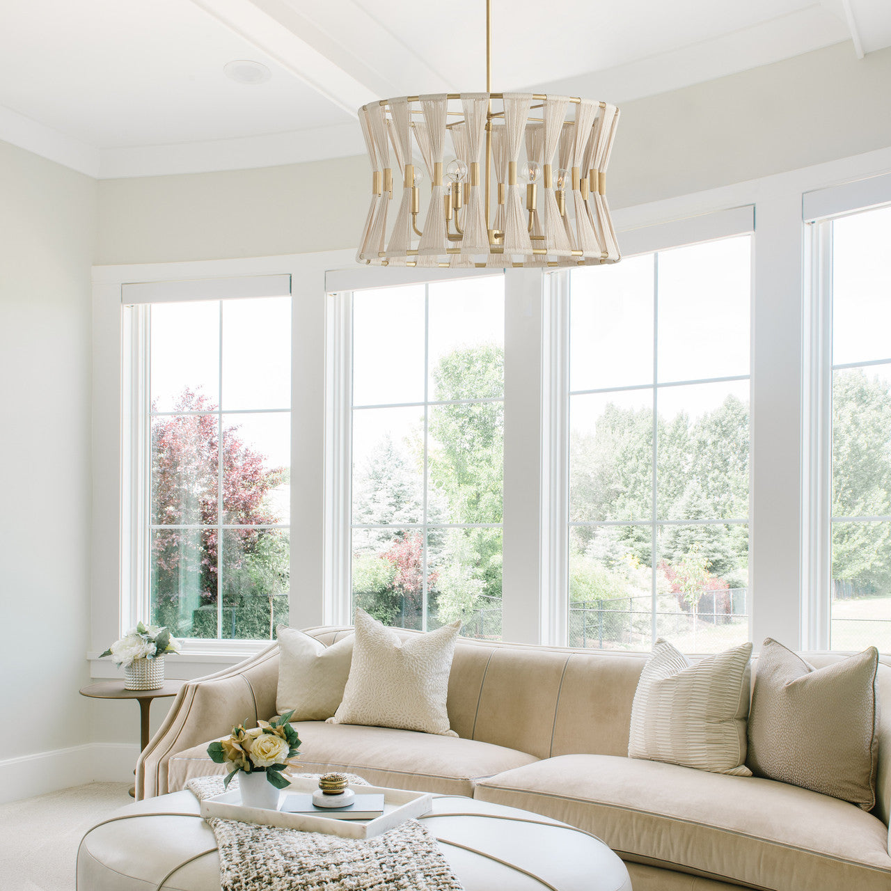 Capital Bianca Pendant Bleached Natural Rope and Patinaed Brass