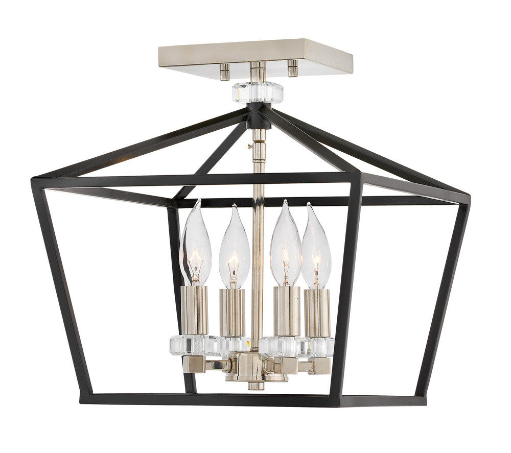 Hinkley Stinson Semi-Flush Mount Polished Nickel, Black