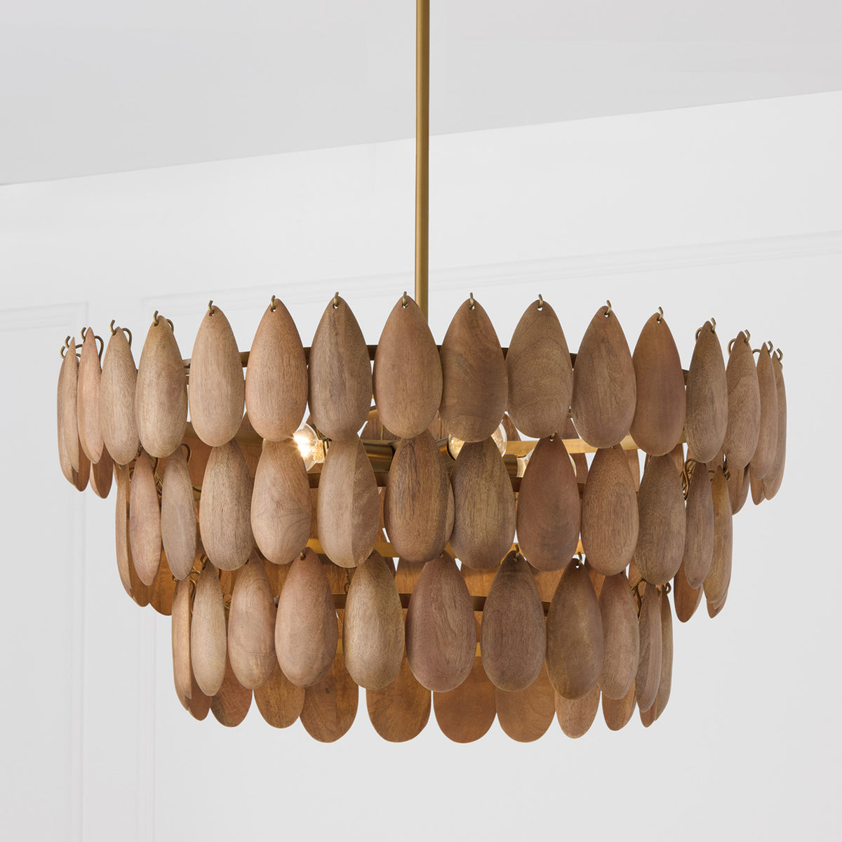 Capital Ravi Small Pendant in Light Wood and Patinaed Brass