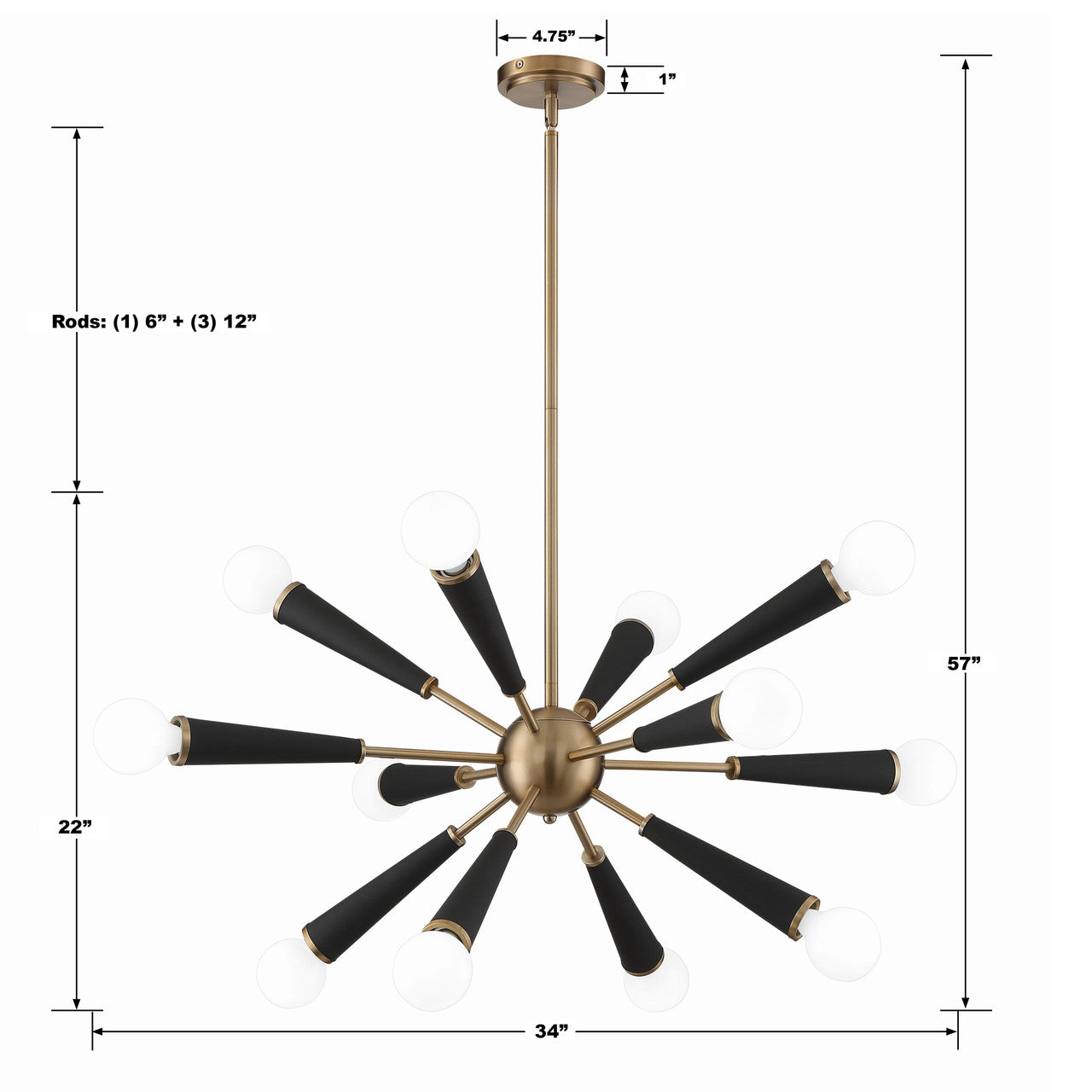 Zodiac 12 Light Chandelier - Aged Brass