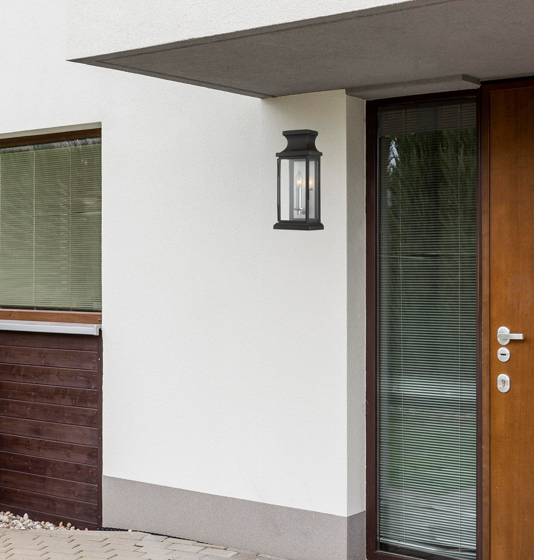 Brooke Outdoor Wall Lantern, 1-Light, Black, Glass Shade, 17"H, Savoy House (5-5910-BK 1FTRK)