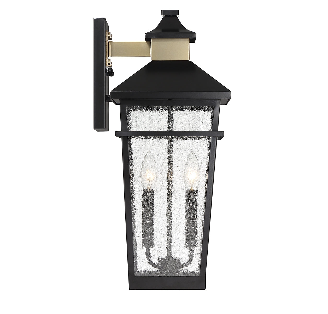Kingsley 2-Light Outdoor Wall Lantern in Matte Black with Warm Brass Accents