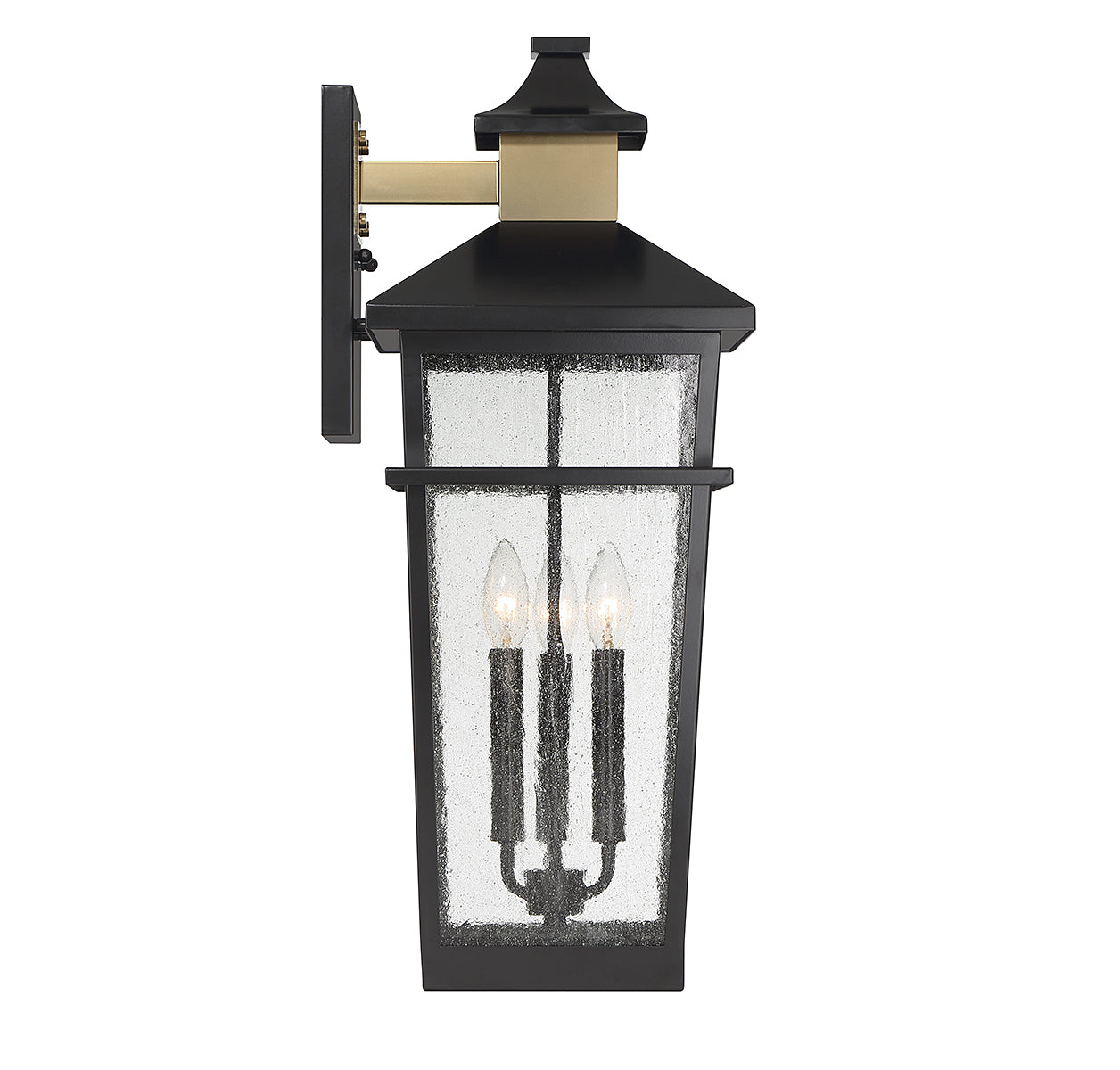 Kingsley 3-Light Outdoor Wall Lantern in Matte Black with Warm Brass Accents