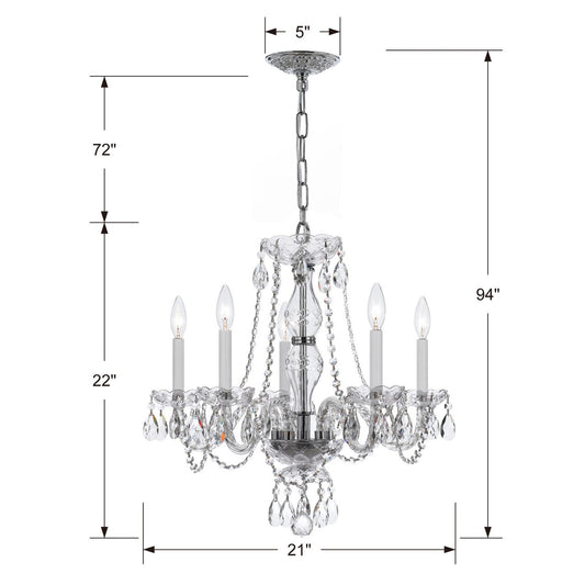 Crystorama Traditional 5 Light Crystal Chandelier Polished Chrome