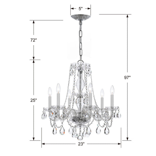 Crystorama Traditional 6 Light Crystal Chandelier Polished Chrome