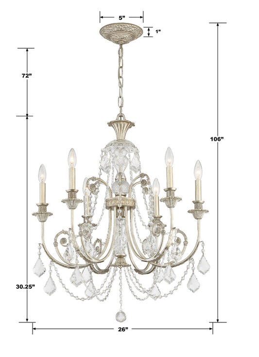 Regis 6 Light Hand Cut Crystal Olde Silver Chandelier