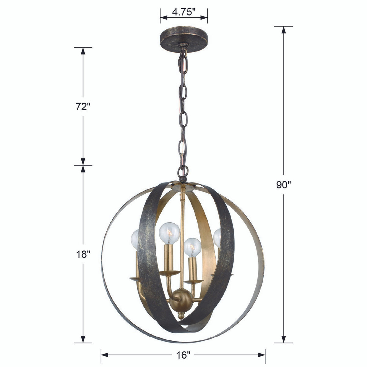 Luna 4 Light Bronze & Gold Sphere Mini Chandelier