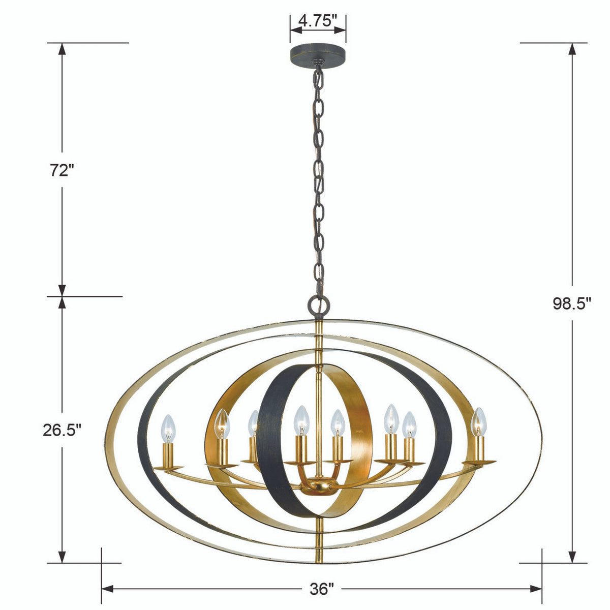 Luna Chandelier - English Bronze, Antique Gold 26.5"H, Crystorama (588-EB-GA 2GXXQ)