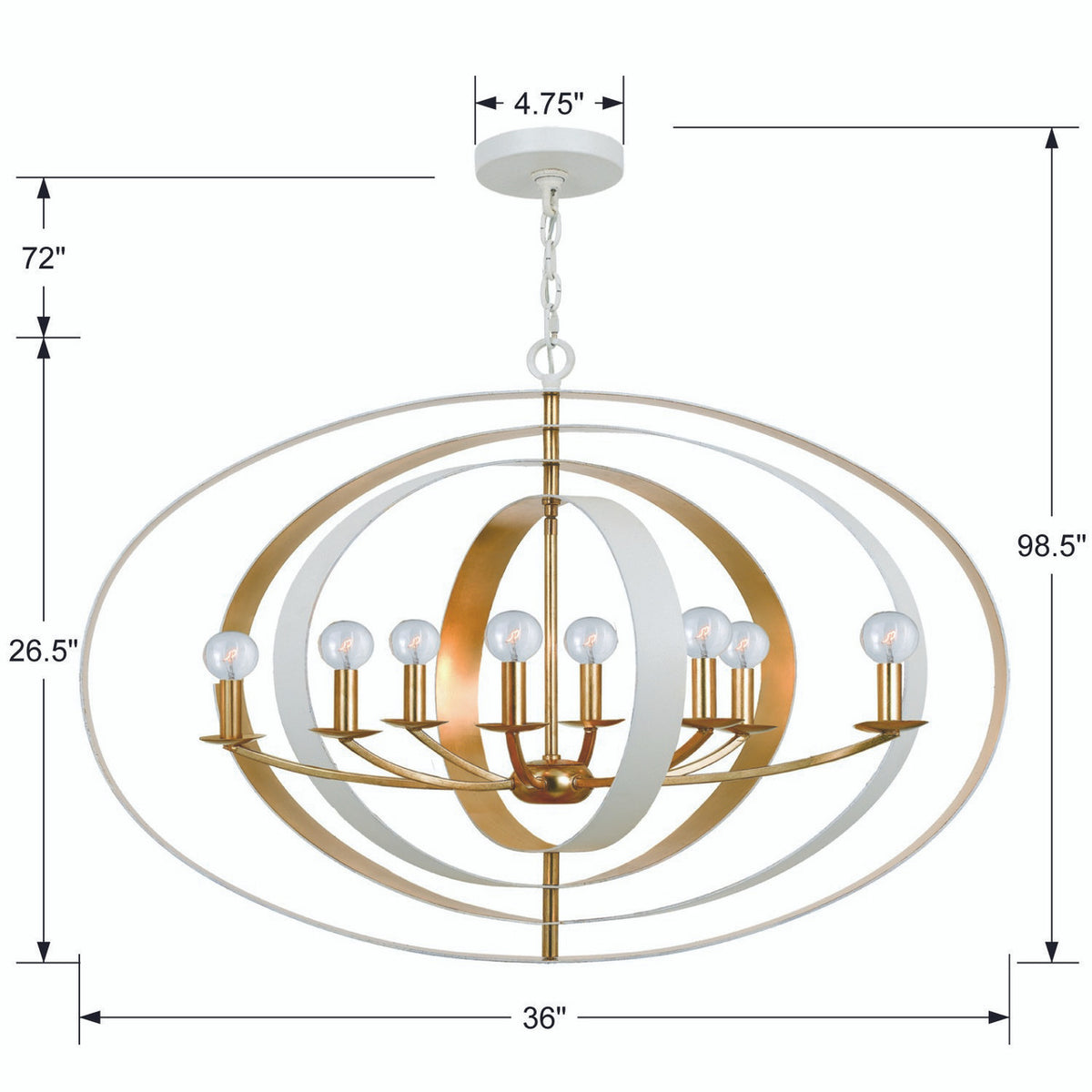 Luna Chandelier - Matte White, Antique Gold 26.5"H, Crystorama (588-MT-GA 2GYX1)