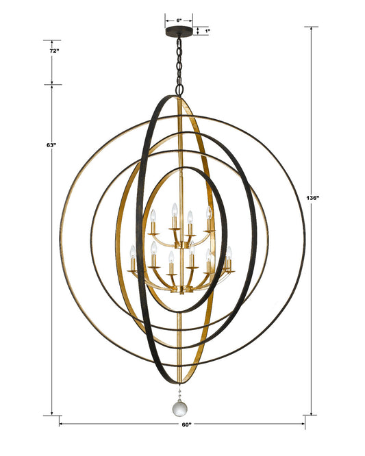 Crystorama Luna 12 Light Chandelier - dimensions