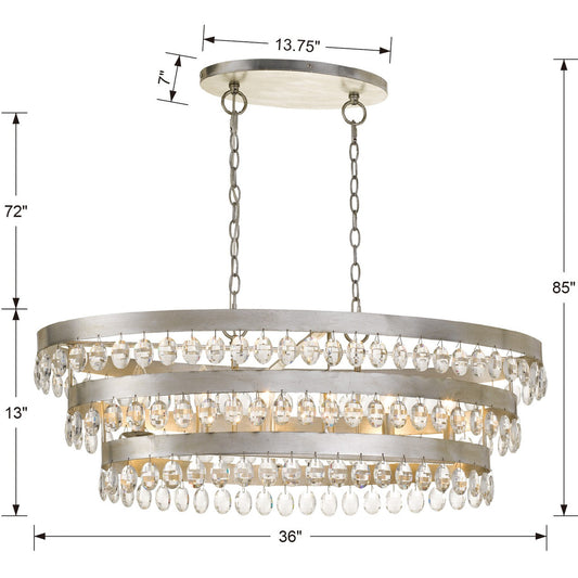 Perla 6 Light Antique Silver Linear Chandelier