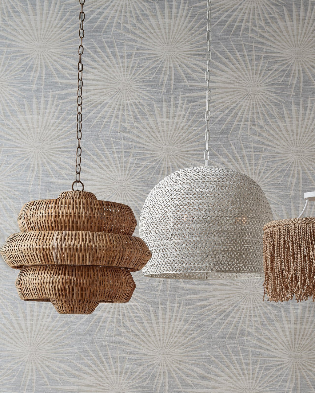 Antibes Small Chandelier, 3-Light, Khaki, Natural Rattan, 22.5"W, Currey and Company (9000-0604 RP27)