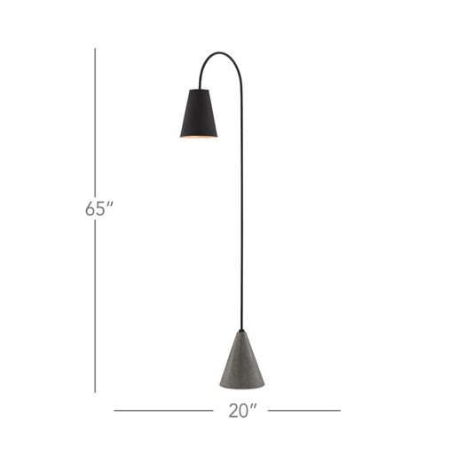 Lotz Floor Lamp, Black Iron, Silver Leaf, Polished Concrete, 65"H, Currey and Company (8000-0070 RF8V)