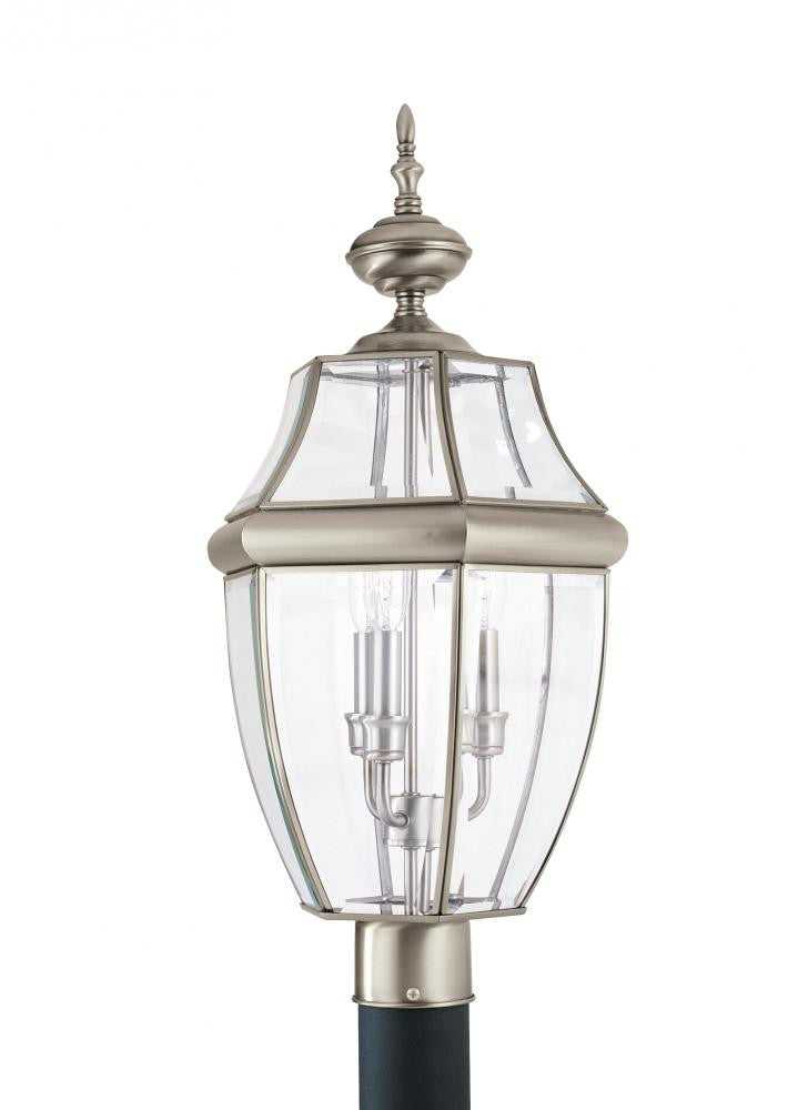 Generation Lighting Lancaster Three Light Outdoor Post Lantern Antique Brushed Nickel