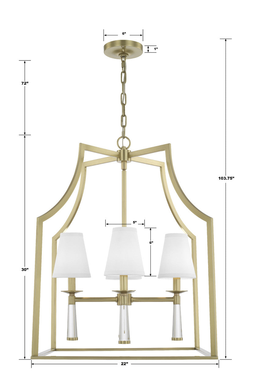 Baxter Chandelier - Aged Brass 30"H, Crystorama (8864-AG 2KVNX)