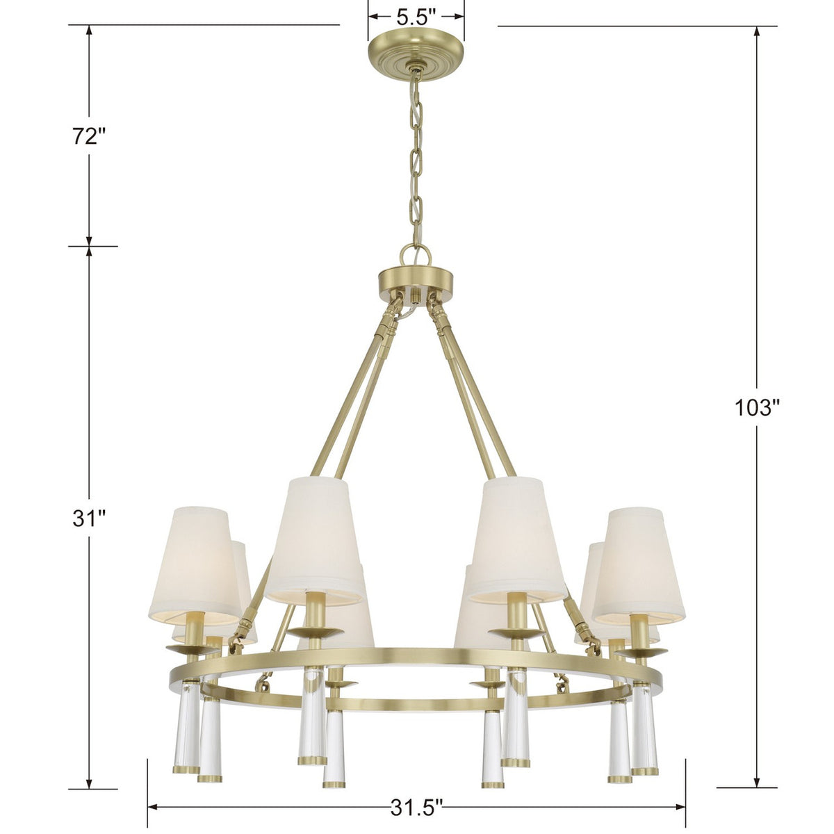 Baxter Chandelier - Aged Brass 31"H, Crystorama (8867-AG 2KVNY)
