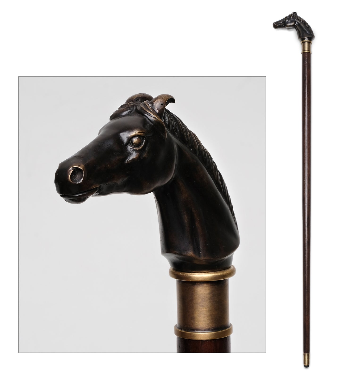 Maitland-Smith Horse Walking Stick Walnut, Brass