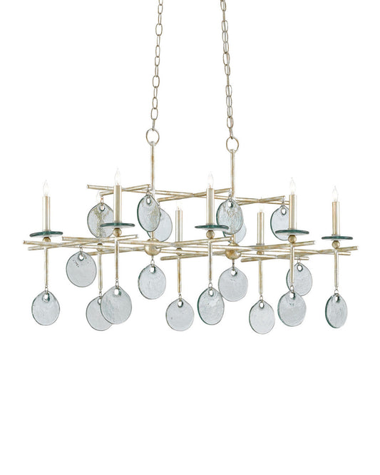 Sethos Rectangular Chandelier, 4-Light, Silver Granello, 42"W, Currey and Company 9000-0060