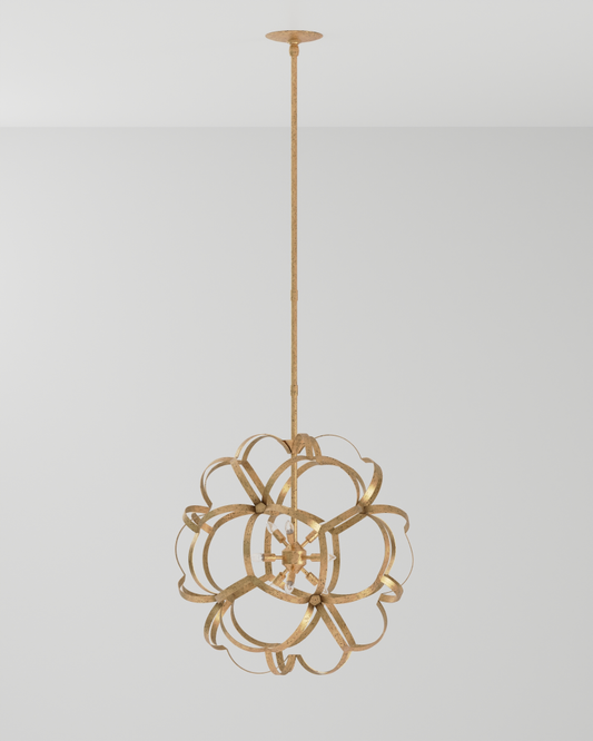 Sappho Orb Chandelier, 8-Light, New Gold Leaf, 33.5"W, Currey and Company (9000-0259 NFJY)