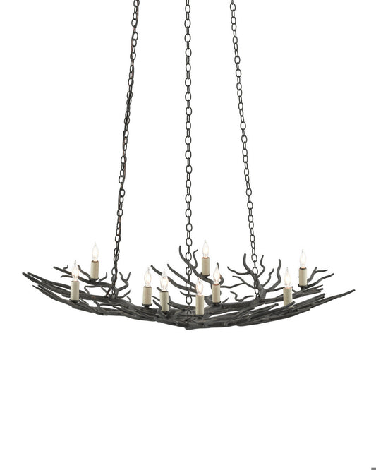 Rainforest Bronze Small Chandelier, 3-Light, Rustic Bronze, 34.5"W, Currey and Company 9000-0555