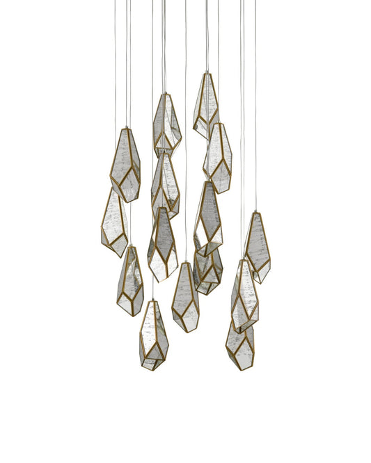 Glace Round 15-Light Multi-Drop Pendant, 15-Light, Painted Silver, Antique Brass, 21"W, Currey and Company (9000-0705 VGZ9)